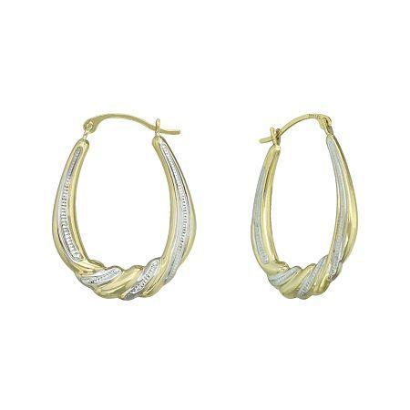 14k Two-tone Gold Small Oval Swirl Hoop Earrings