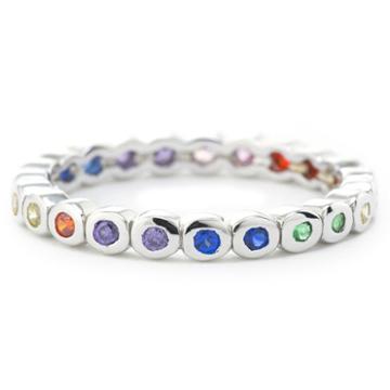 Silver Treasures Bezel Set Rainbow Eternity Womens Multi Color Sterling Silver Eternity Band