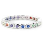 Silver Treasures Bezel Set Rainbow Eternity Womens Multi Color Sterling Silver Eternity Band