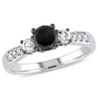 Womens 3/4 Ct. T.w. Color Enhanced Round Black Diamond & Lab Created White Sapphire Sterling Silver 3-stone Ring