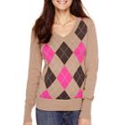 St. John's Bay Long-sleeve Argyle Sweater- Petite