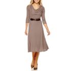 Robbie Bee 3/4-sleeve Cowlneck Belted Dress