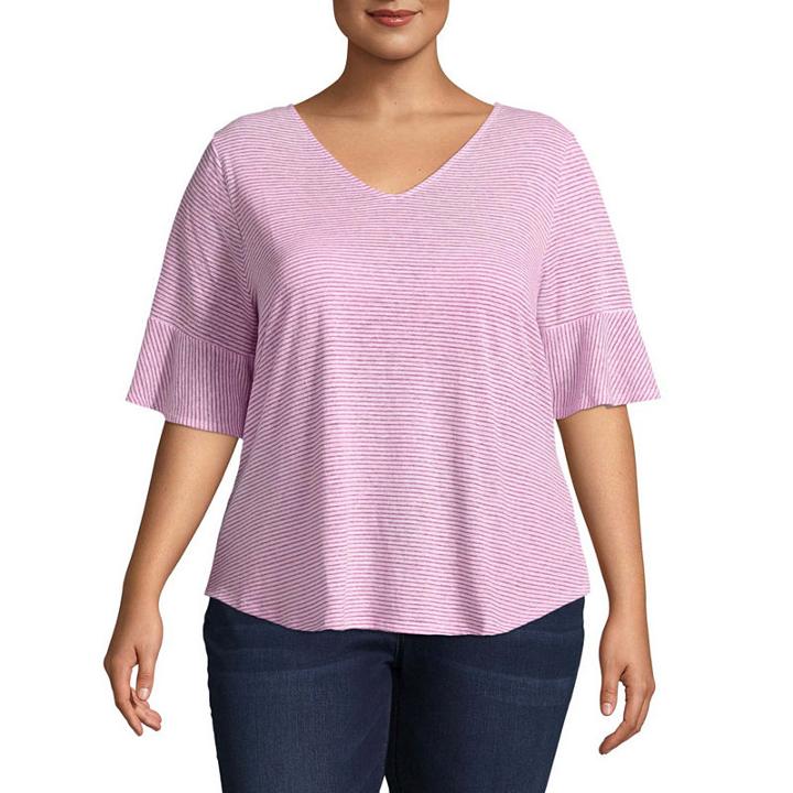 Liz Claiborne Flounce Sleeve Top- Plus