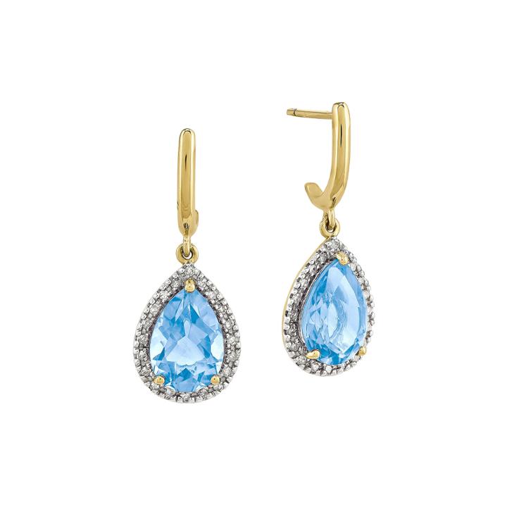 1/5 Ct. T.w. Diamond Pear-shaped Genuine Blue Topaz 14k Yellow Gold Halo Earrings