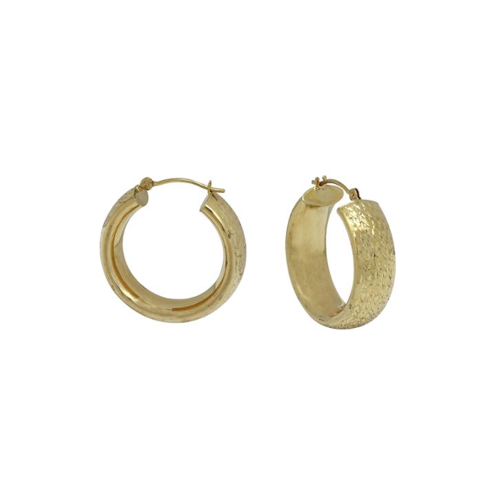14k Yellow Gold Diamond Cut Large Band Hoop Earrings