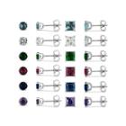 Sterling Silver 5mm Simulated Gemstone 12 Earring Pair Set