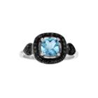 Genuine Blue Topaz And 1/3 Ct. T.w. Color-enhanced Black Diamond Sterling Silver Ring