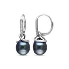 Diamond Accent & Black Tahitian Pearl 10k White Gold Earrings