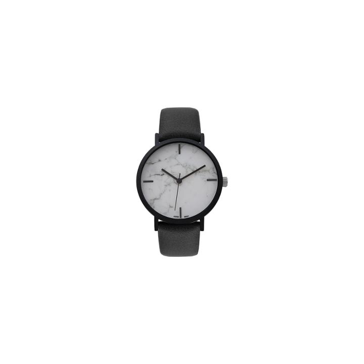 Geneva Platinum Marble Dial Womens Black Strap Watch-10090