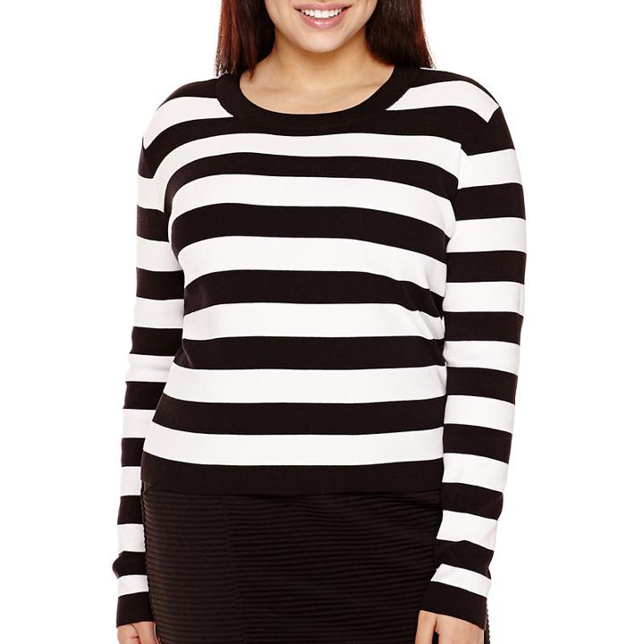 Belle + Sky&trade; Long-sleeve Striped Bodycon Top - Plus