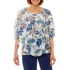 Alfred Dunner Arizona Sky Short Sleeve Crew Neck Woven Blouse-petites