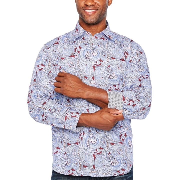 Society Of Threads Long Sleeve Paisley Button-front Shirt-big And Tall
