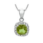 Cushion-cut Genuine Peridot And White Topaz Sterling Silver Pendant Necklace