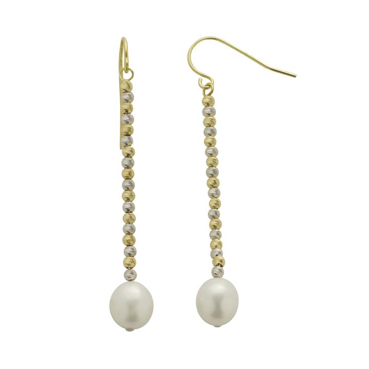 Cultured Freshwater Rice Pearl & 2-tone Brilliance Bead Drop Earrings