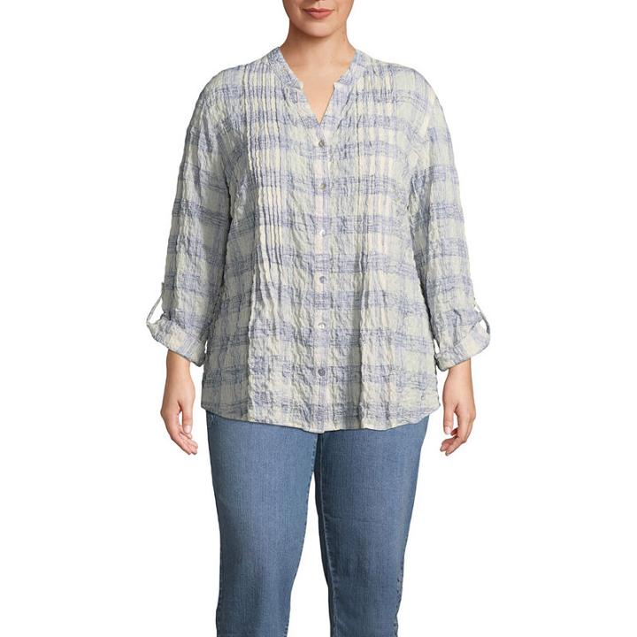 Lark Lane Play The Blues Plaid Pleated Boyfriend Tunic- Plus