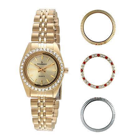 Peugeot Womens Interchangeable 4-bezel Gold-tone Bracelet Watch Set
