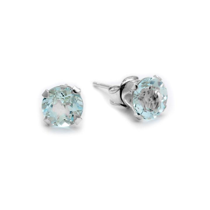 Genuine 6mm Aquamarine 10k White Gold Stud Earrings