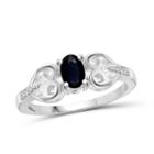 Womens Diamond Accent Genuine Blue Sapphire Sterling Silver Engagement Ring