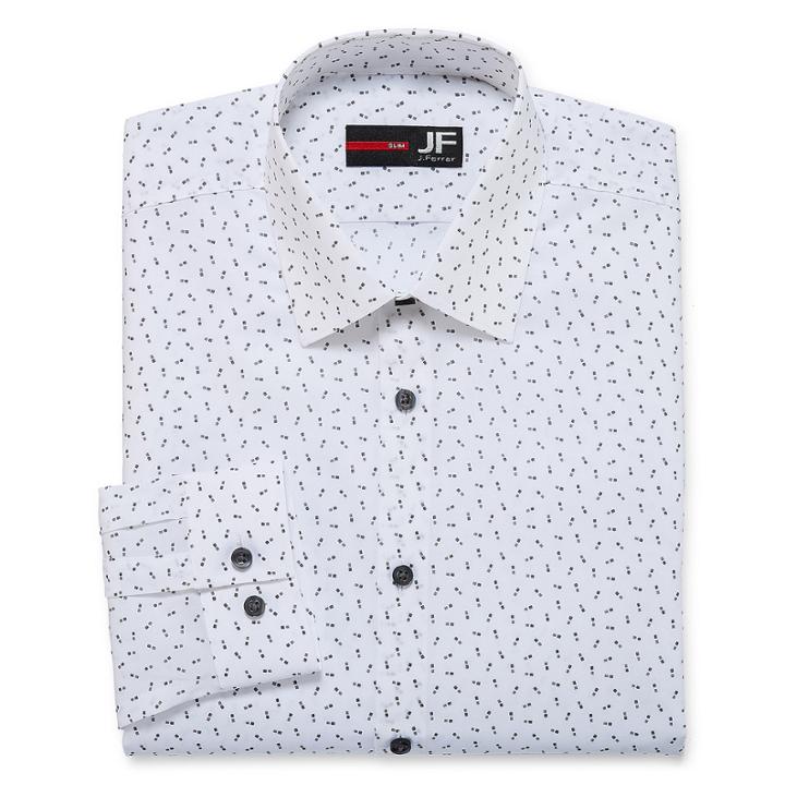 Jf J.ferrar Easy-care Stretch Long Sleeve Woven Dots Dress Shirt