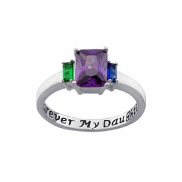 Personalized Sterling Silver Forever My Daughter Birthstone 3-stone Ring