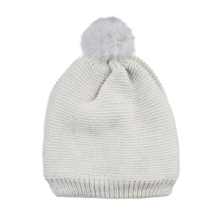 Isotoner Raised Lurex Beanie W/ Faux Fur Pom