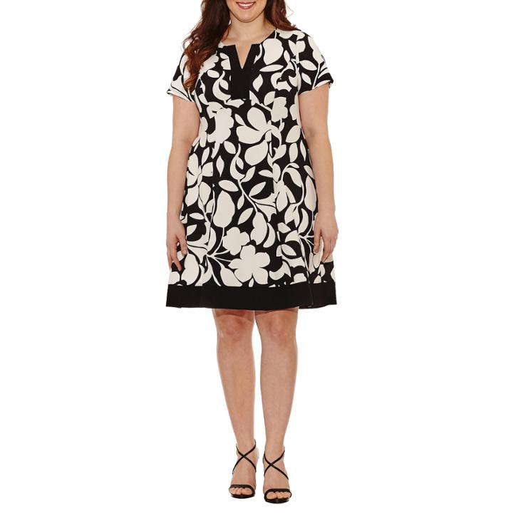 Robbie Bee Short Sleeve Floral Fit & Flare Dress-plus