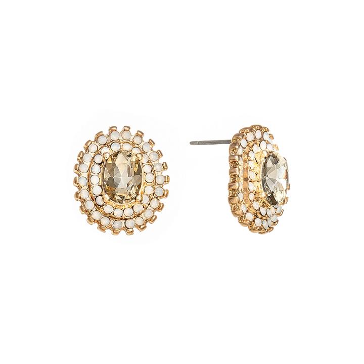 Monet Brown Crystal And Gold-tone Stud Earrings