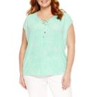 Liz Claiborne Cap Sleeve Tie Front T-shirt-plus