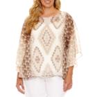 Lark Lane Coconut Cove Short Sleeve Scoop Neck Chiffon Blouse-plus