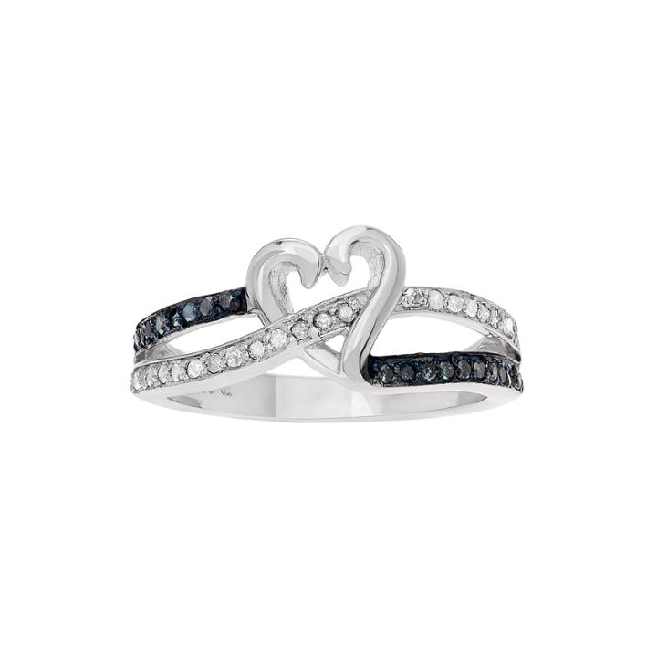 1/2 Ct. T.w. White And Color-enhanced Blue Diamond Sterling Silver Heart Ring