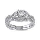 1 Ct. T.w. Diamond 14k White Gold 3-stone Bridal Ring Set