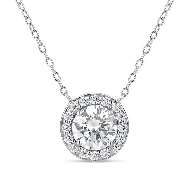 Sterling Silver & 18k Rose Gold Over Silver 2 3/4 Ct. T.w. Halo Necklace - Featuring Swarovski Zirconia