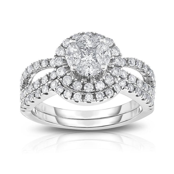 Womens 1 1/4 Ct. T.w. Genuine Diamond White 14k Gold Cocktail Ring