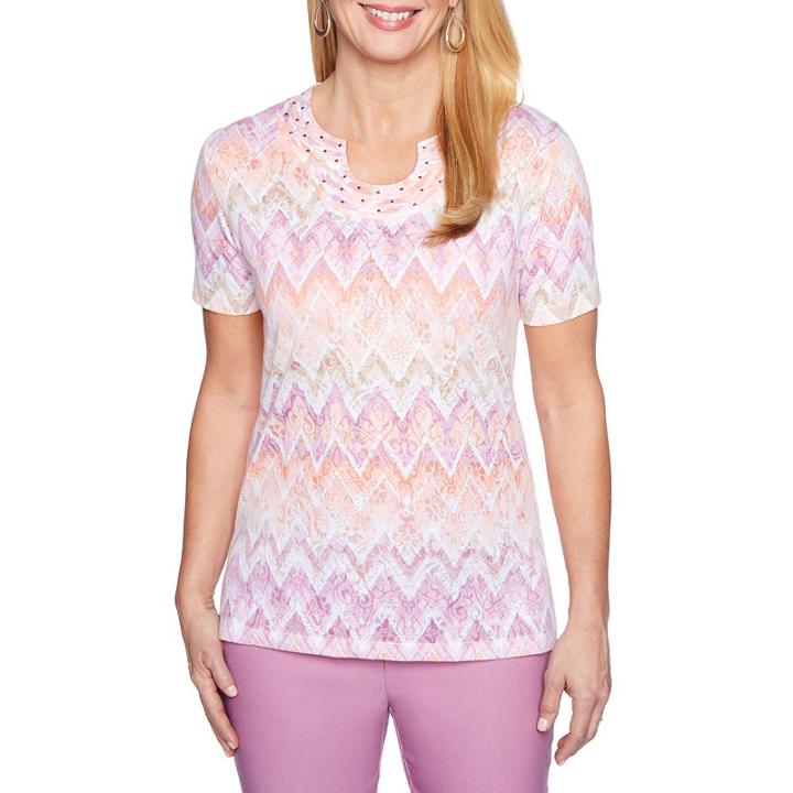 Alfred Dunner Los Cabos Short Sleeve Round Neck T-shirt-womens