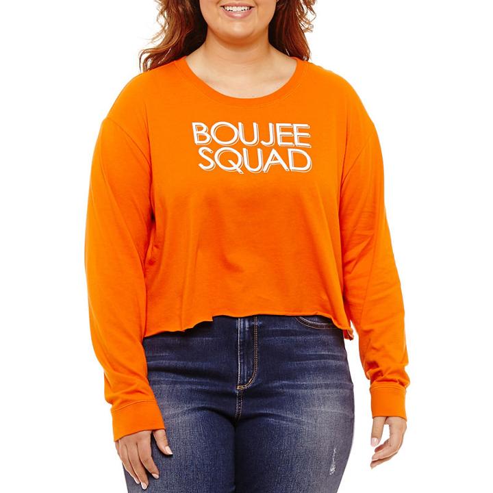 City Streets Long Sleeve Round Neck Graphic T-shirt-juniors Plus