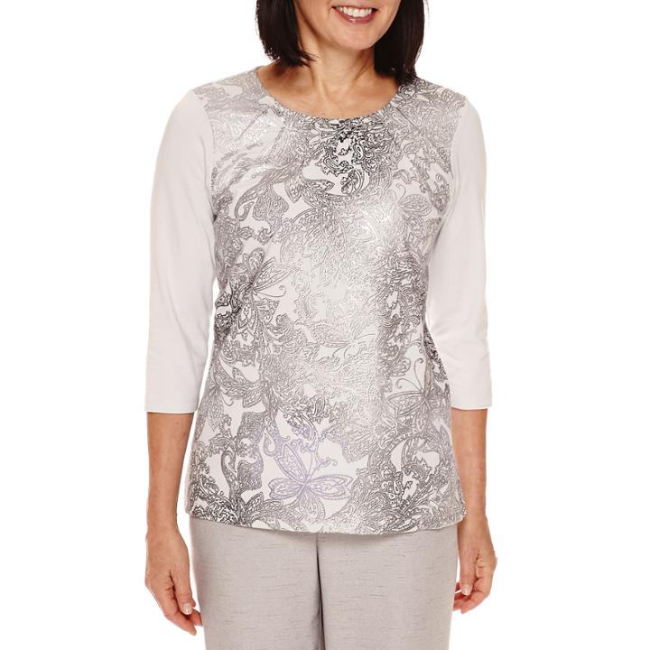 Alfred Dunner Veneto Valley 3/4-sleeve Paisley-print Shimmer Top