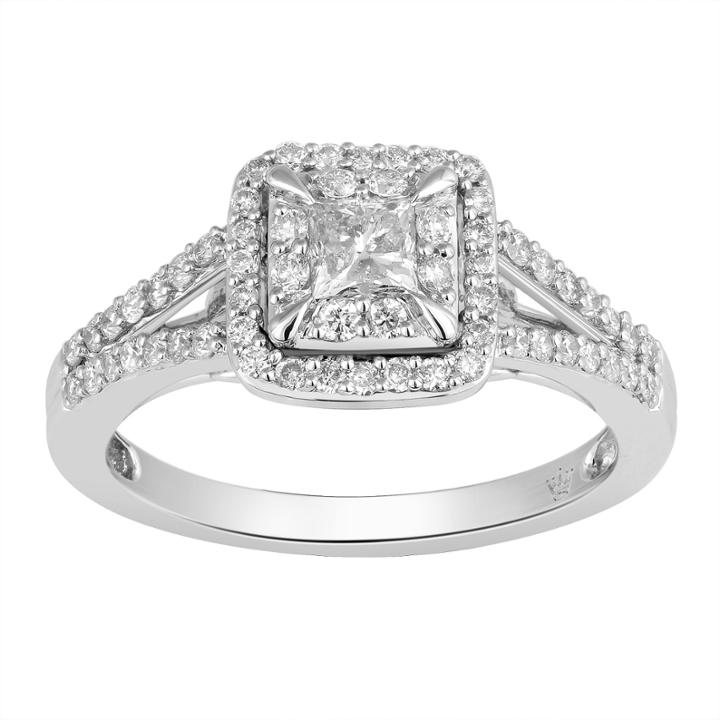Hallmark Bridal Womens 3/4 Ct. T.w. Genuine Princess White Diamond 10k Gold Engagement Ring