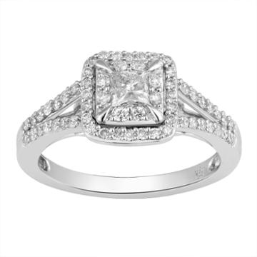 Hallmark Bridal Womens 3/4 Ct. T.w. Genuine Princess White Diamond 10k Gold Engagement Ring
