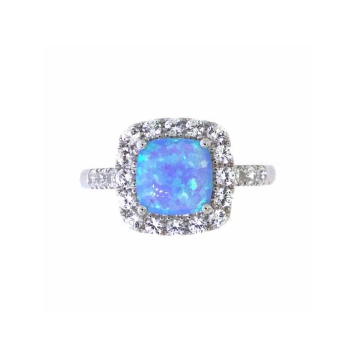 Womens Blue Opal Sterling Silver Cocktail Ring