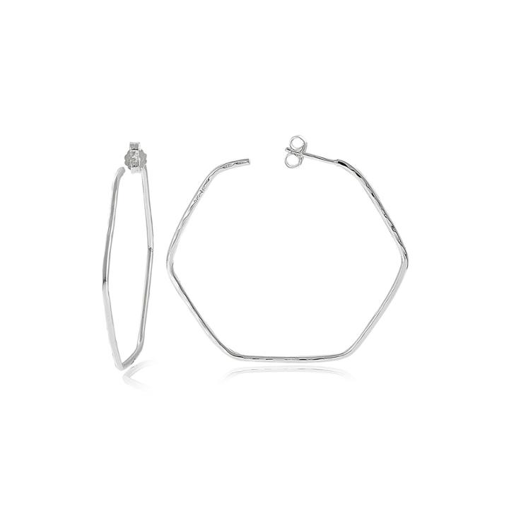 Sterling Silver 45mm Hexagon-shaped Hoop Earrings