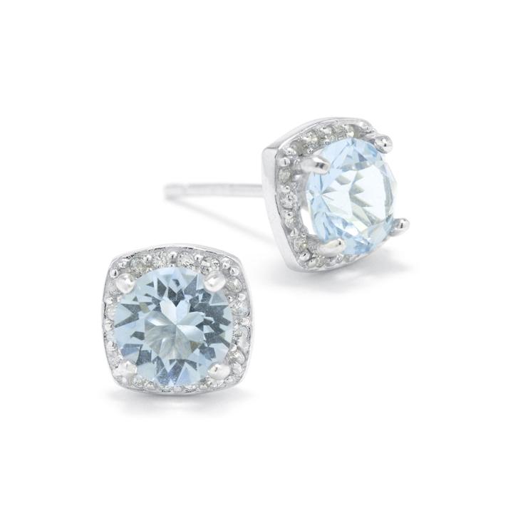 Blue Crystal Halo Sterling Silver Stud Earrings