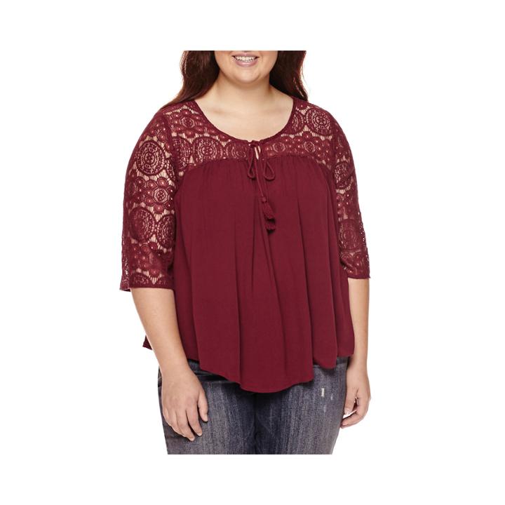Arizona 3/4-sleeve Crochet Swing Top - Juniors Plus