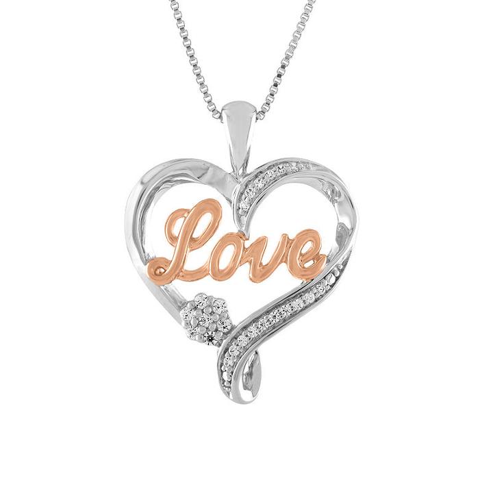 Diamond Blossom Womens 1/10 Ct. T.w. White Diamond 14k Sterling Silver Gold Over Silver Pendant Necklace