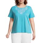 Alfred Dunner Turks & Caicos Embroidered Tee- Plus