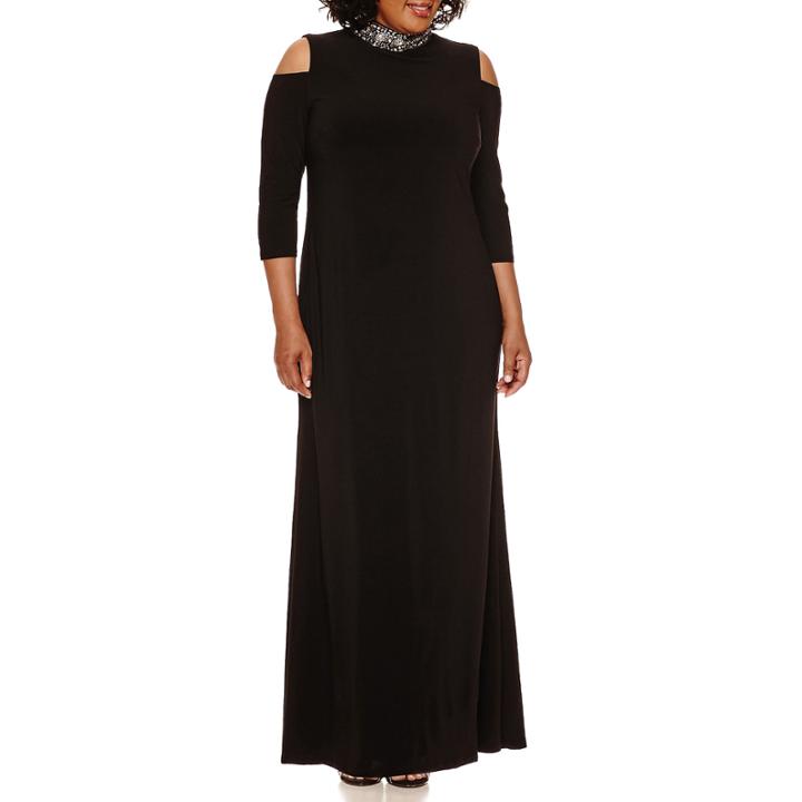 Blu Sage Cold-shoulder Beaded Gown - Plus