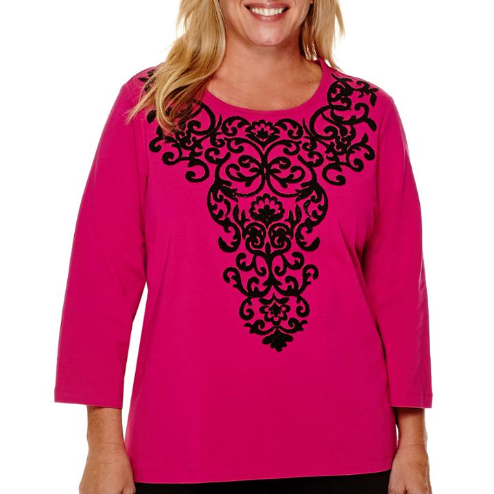 Alfred Dunner 3/4-sleeve Beaded Scroll Yoke Top - Plus