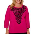 Alfred Dunner 3/4-sleeve Beaded Scroll Yoke Top - Plus