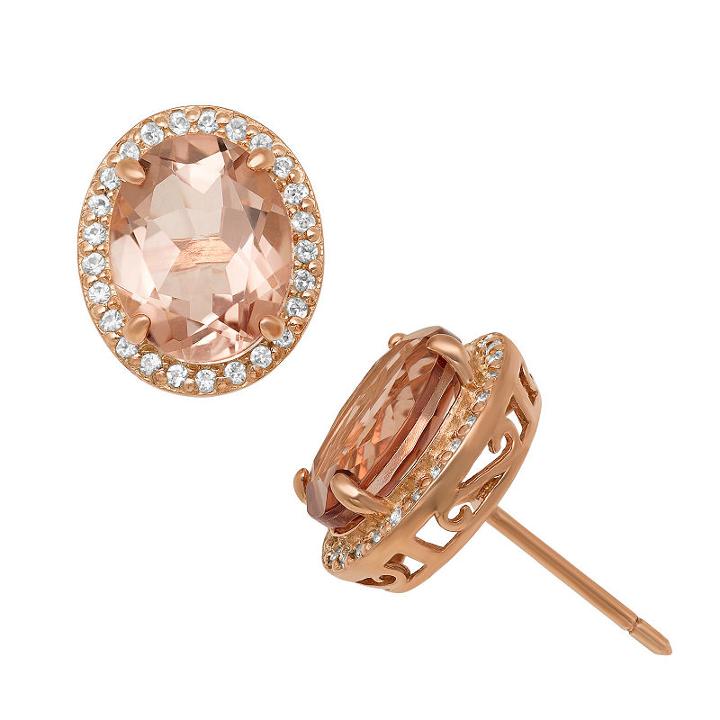 Simulated Pink Morganite 14k Rose Gold Over Silver 12.7mm Stud Earrings
