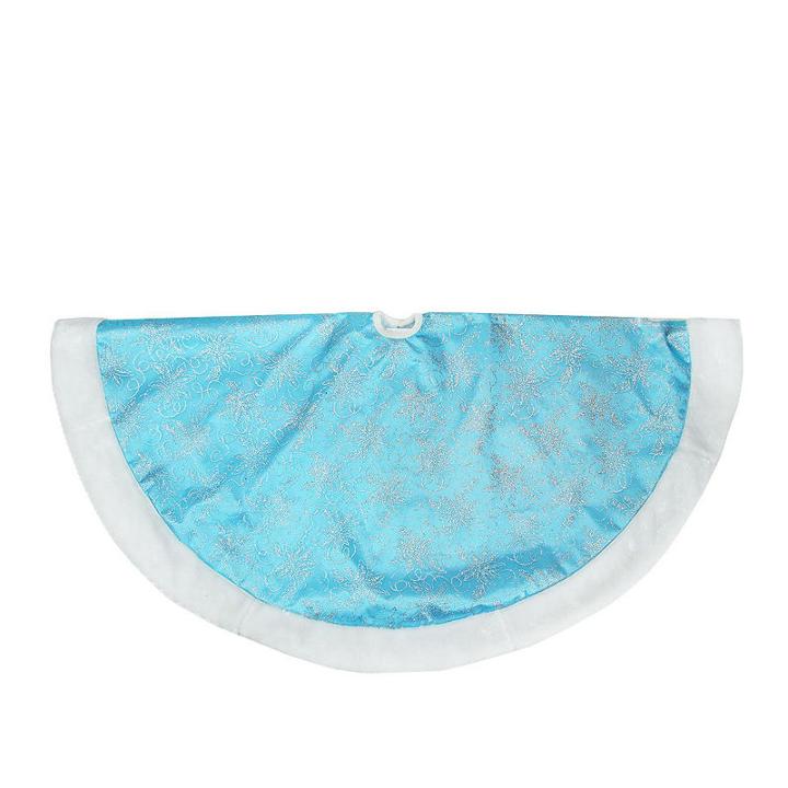 48 Ice Palace Blue Glitter Snowflake Organza Christmas Tree Skirt With White Faux Fur Border