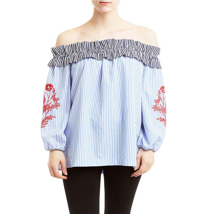 Romeo And Juliet Couture Striped And Embroidered Top